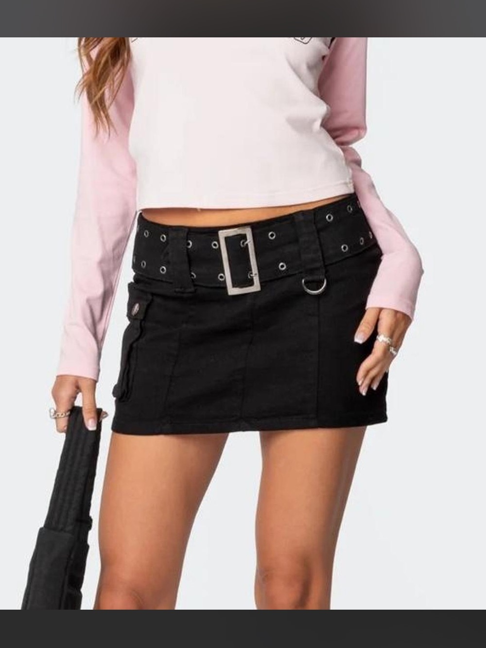Edikted Black Belted Mini Skirt